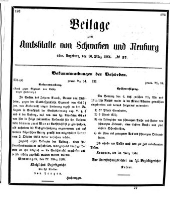 Königlich Bayerisches Kreis-Amtsblatt von Schwaben und Neuburg Mittwoch 30. März 1864