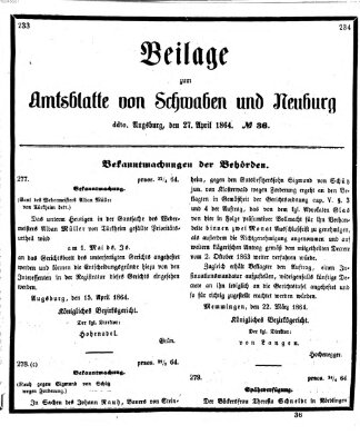 Königlich Bayerisches Kreis-Amtsblatt von Schwaben und Neuburg Mittwoch 27. April 1864