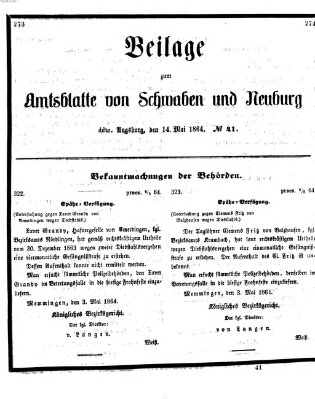 Königlich Bayerisches Kreis-Amtsblatt von Schwaben und Neuburg Samstag 14. Mai 1864