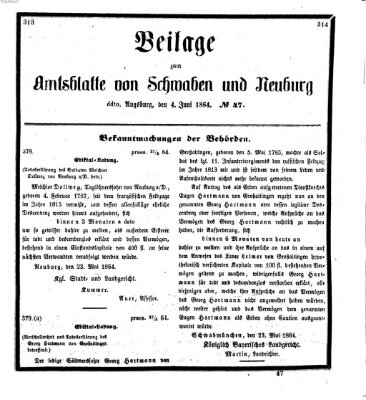 Königlich Bayerisches Kreis-Amtsblatt von Schwaben und Neuburg Samstag 4. Juni 1864