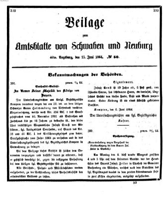 Königlich Bayerisches Kreis-Amtsblatt von Schwaben und Neuburg Mittwoch 15. Juni 1864