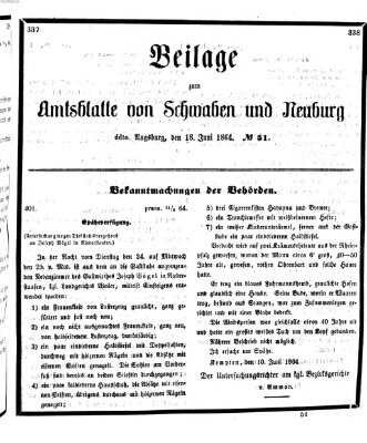 Königlich Bayerisches Kreis-Amtsblatt von Schwaben und Neuburg Samstag 18. Juni 1864