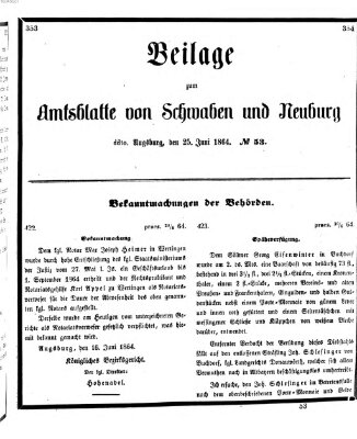 Königlich Bayerisches Kreis-Amtsblatt von Schwaben und Neuburg Samstag 25. Juni 1864