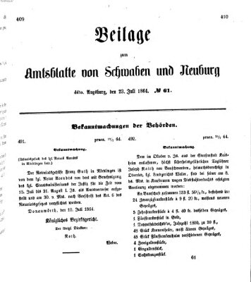 Königlich Bayerisches Kreis-Amtsblatt von Schwaben und Neuburg Samstag 23. Juli 1864