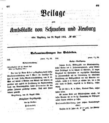 Königlich Bayerisches Kreis-Amtsblatt von Schwaben und Neuburg Samstag 20. August 1864