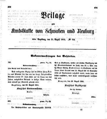 Königlich Bayerisches Kreis-Amtsblatt von Schwaben und Neuburg Mittwoch 31. August 1864