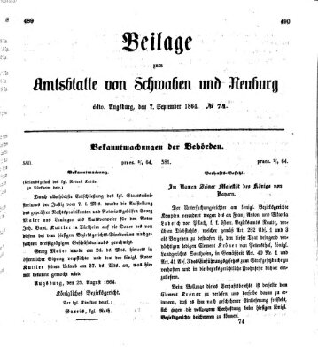 Königlich Bayerisches Kreis-Amtsblatt von Schwaben und Neuburg Mittwoch 7. September 1864