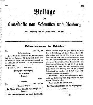 Königlich Bayerisches Kreis-Amtsblatt von Schwaben und Neuburg Mittwoch 26. Oktober 1864