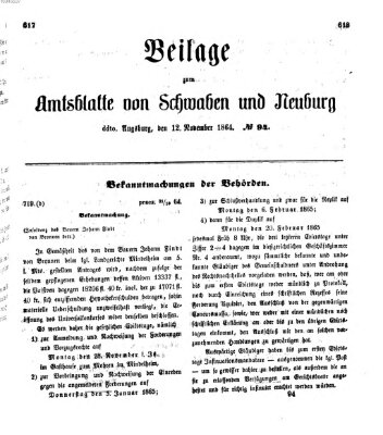 Königlich Bayerisches Kreis-Amtsblatt von Schwaben und Neuburg Samstag 12. November 1864