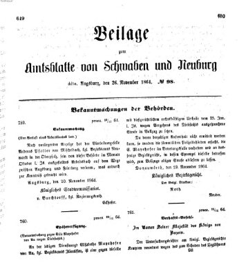 Königlich Bayerisches Kreis-Amtsblatt von Schwaben und Neuburg Samstag 26. November 1864