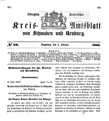 Königlich Bayerisches Kreis-Amtsblatt von Schwaben und Neuburg Samstag 4. Februar 1865