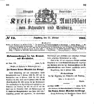 Königlich Bayerisches Kreis-Amtsblatt von Schwaben und Neuburg Samstag 11. Februar 1865