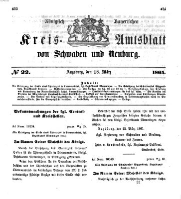 Königlich Bayerisches Kreis-Amtsblatt von Schwaben und Neuburg Samstag 18. März 1865