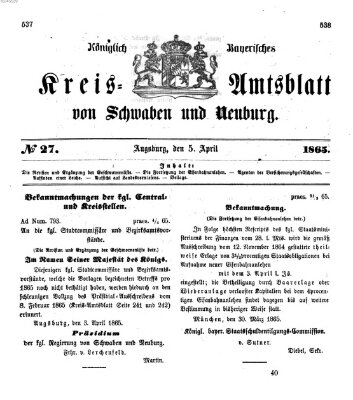 Königlich Bayerisches Kreis-Amtsblatt von Schwaben und Neuburg Mittwoch 5. April 1865