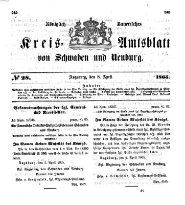 Königlich Bayerisches Kreis-Amtsblatt von Schwaben und Neuburg Samstag 8. April 1865