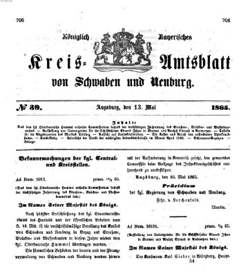 Königlich Bayerisches Kreis-Amtsblatt von Schwaben und Neuburg Samstag 13. Mai 1865