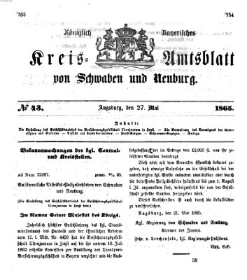 Königlich Bayerisches Kreis-Amtsblatt von Schwaben und Neuburg Samstag 27. Mai 1865