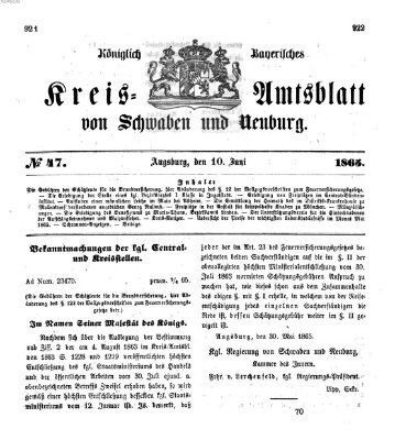 Königlich Bayerisches Kreis-Amtsblatt von Schwaben und Neuburg Samstag 10. Juni 1865