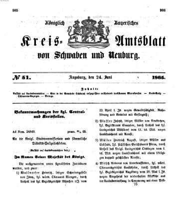 Königlich Bayerisches Kreis-Amtsblatt von Schwaben und Neuburg Samstag 24. Juni 1865