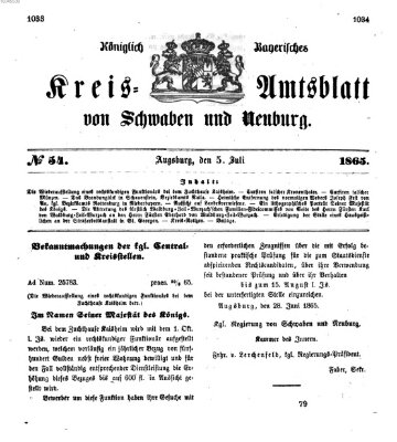 Königlich Bayerisches Kreis-Amtsblatt von Schwaben und Neuburg Mittwoch 5. Juli 1865