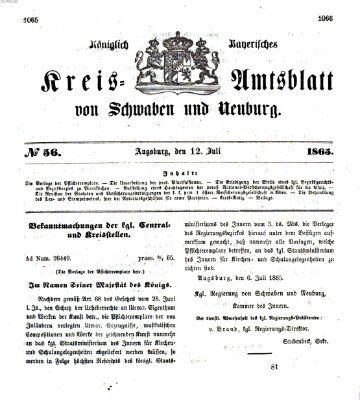 Königlich Bayerisches Kreis-Amtsblatt von Schwaben und Neuburg Mittwoch 12. Juli 1865