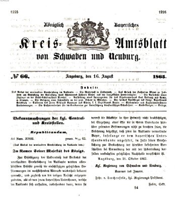 Königlich Bayerisches Kreis-Amtsblatt von Schwaben und Neuburg Mittwoch 16. August 1865