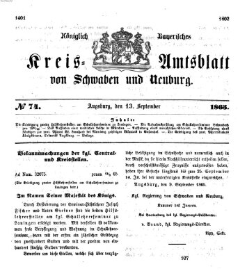 Königlich Bayerisches Kreis-Amtsblatt von Schwaben und Neuburg Mittwoch 13. September 1865