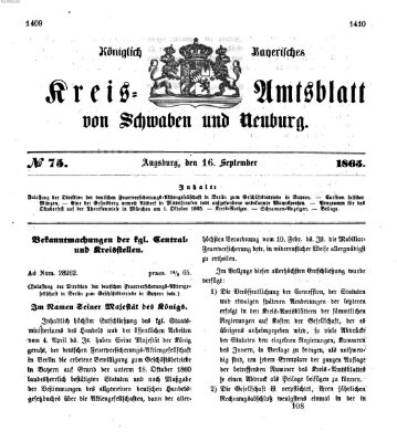 Königlich Bayerisches Kreis-Amtsblatt von Schwaben und Neuburg Samstag 16. September 1865