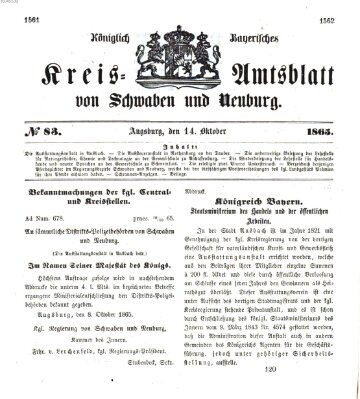 Königlich Bayerisches Kreis-Amtsblatt von Schwaben und Neuburg Samstag 14. Oktober 1865