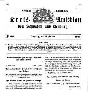 Königlich Bayerisches Kreis-Amtsblatt von Schwaben und Neuburg Samstag 21. Oktober 1865