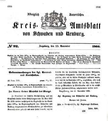 Königlich Bayerisches Kreis-Amtsblatt von Schwaben und Neuburg Mittwoch 15. November 1865