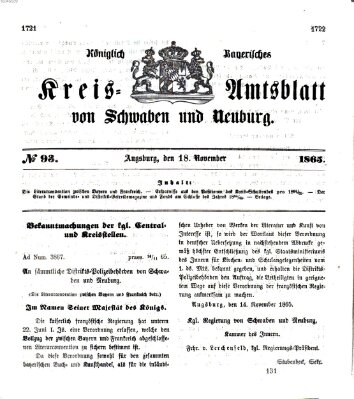 Königlich Bayerisches Kreis-Amtsblatt von Schwaben und Neuburg Samstag 18. November 1865