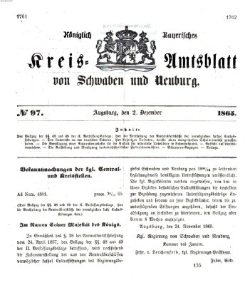 Königlich Bayerisches Kreis-Amtsblatt von Schwaben und Neuburg Samstag 2. Dezember 1865