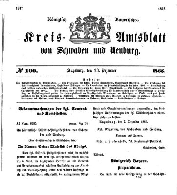 Königlich Bayerisches Kreis-Amtsblatt von Schwaben und Neuburg Mittwoch 13. Dezember 1865