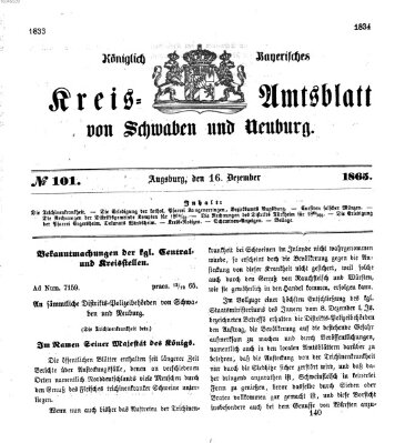 Königlich Bayerisches Kreis-Amtsblatt von Schwaben und Neuburg Samstag 16. Dezember 1865