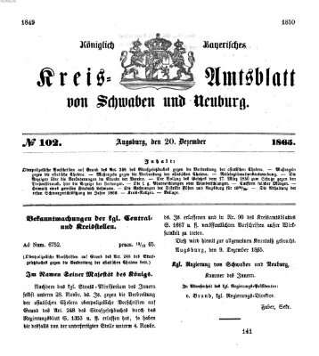 Königlich Bayerisches Kreis-Amtsblatt von Schwaben und Neuburg Mittwoch 20. Dezember 1865