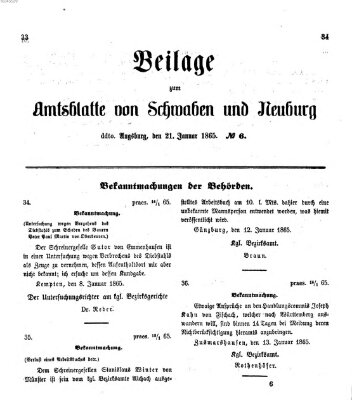 Königlich Bayerisches Kreis-Amtsblatt von Schwaben und Neuburg Samstag 21. Januar 1865