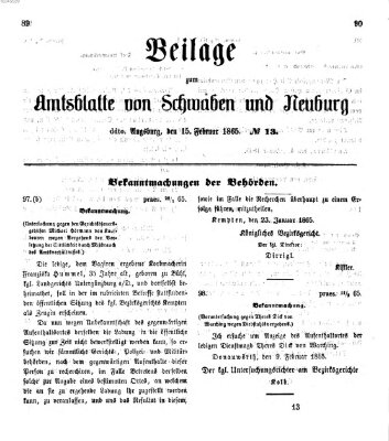 Königlich Bayerisches Kreis-Amtsblatt von Schwaben und Neuburg Mittwoch 15. Februar 1865