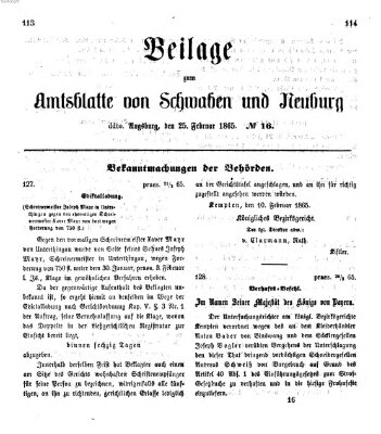 Königlich Bayerisches Kreis-Amtsblatt von Schwaben und Neuburg Samstag 25. Februar 1865