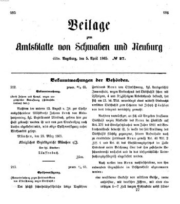 Königlich Bayerisches Kreis-Amtsblatt von Schwaben und Neuburg Mittwoch 5. April 1865