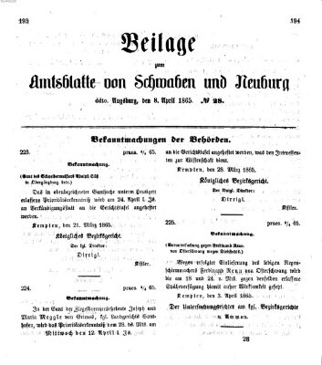 Königlich Bayerisches Kreis-Amtsblatt von Schwaben und Neuburg Samstag 8. April 1865