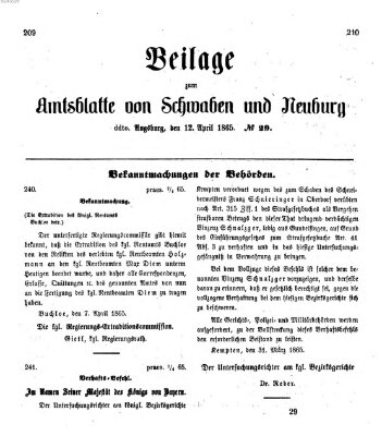 Königlich Bayerisches Kreis-Amtsblatt von Schwaben und Neuburg Mittwoch 12. April 1865