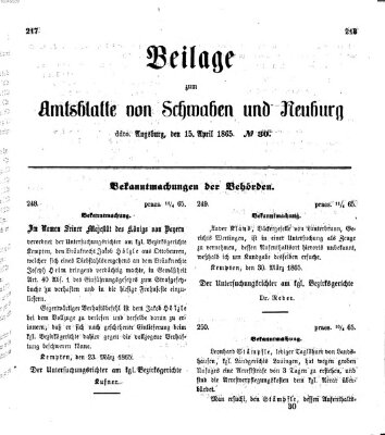 Königlich Bayerisches Kreis-Amtsblatt von Schwaben und Neuburg Samstag 15. April 1865