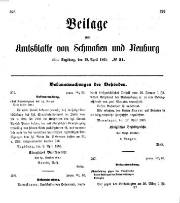 Königlich Bayerisches Kreis-Amtsblatt von Schwaben und Neuburg Mittwoch 19. April 1865