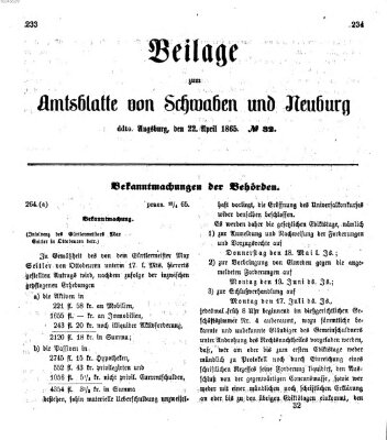 Königlich Bayerisches Kreis-Amtsblatt von Schwaben und Neuburg Samstag 22. April 1865