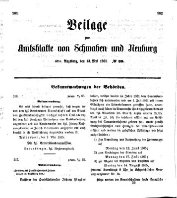 Königlich Bayerisches Kreis-Amtsblatt von Schwaben und Neuburg Samstag 13. Mai 1865