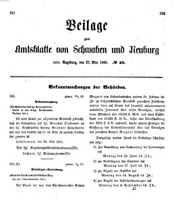 Königlich Bayerisches Kreis-Amtsblatt von Schwaben und Neuburg Samstag 27. Mai 1865