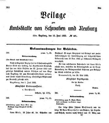 Königlich Bayerisches Kreis-Amtsblatt von Schwaben und Neuburg Samstag 10. Juni 1865