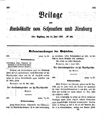 Königlich Bayerisches Kreis-Amtsblatt von Schwaben und Neuburg Mittwoch 14. Juni 1865