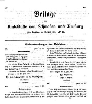 Königlich Bayerisches Kreis-Amtsblatt von Schwaben und Neuburg Mittwoch 12. Juli 1865